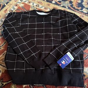Champion Black and White Windowpane Check Sweatshirt in Large